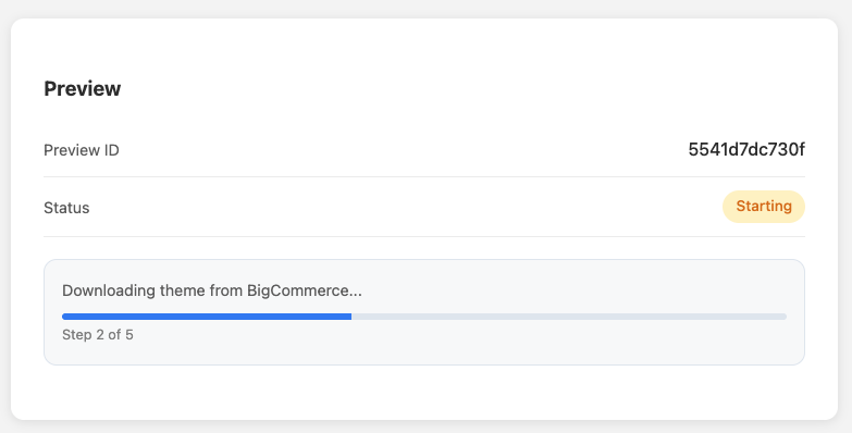 Preview build progress screen showing download status